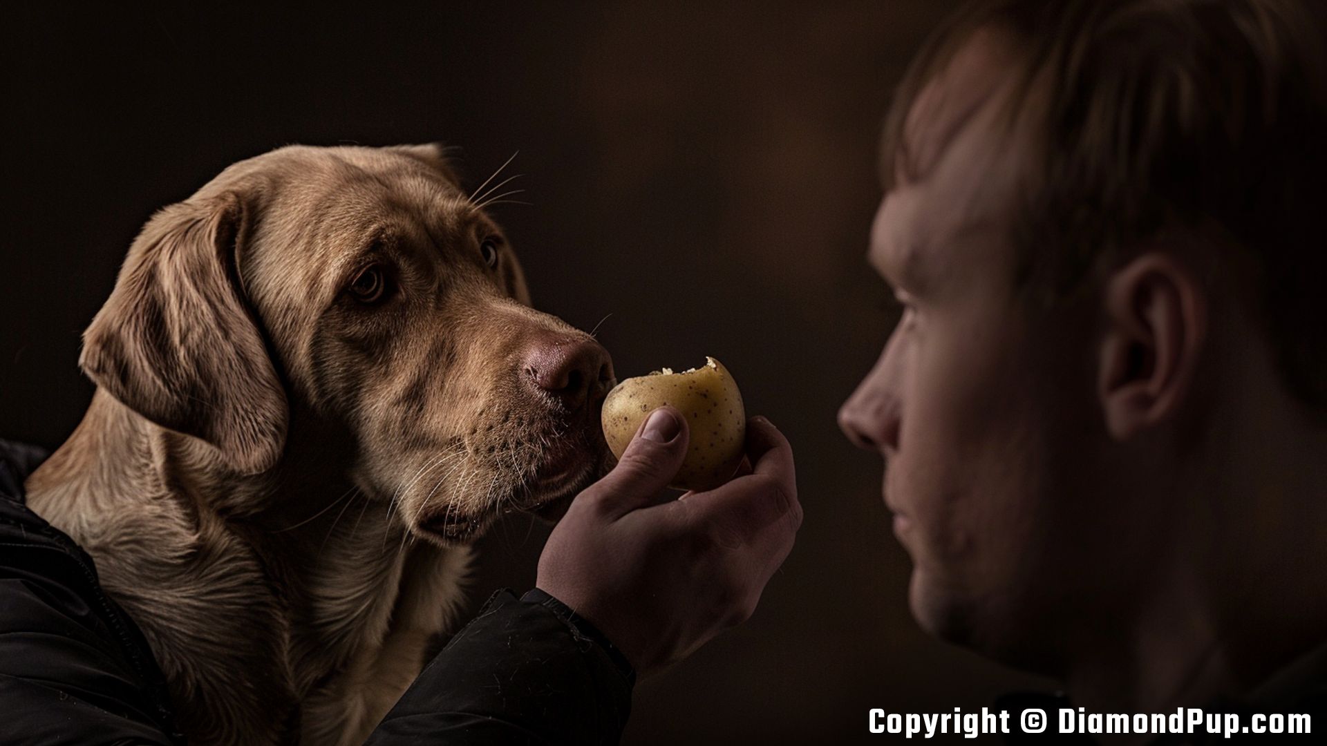 Picture of a Playful Labrador Eating Potato