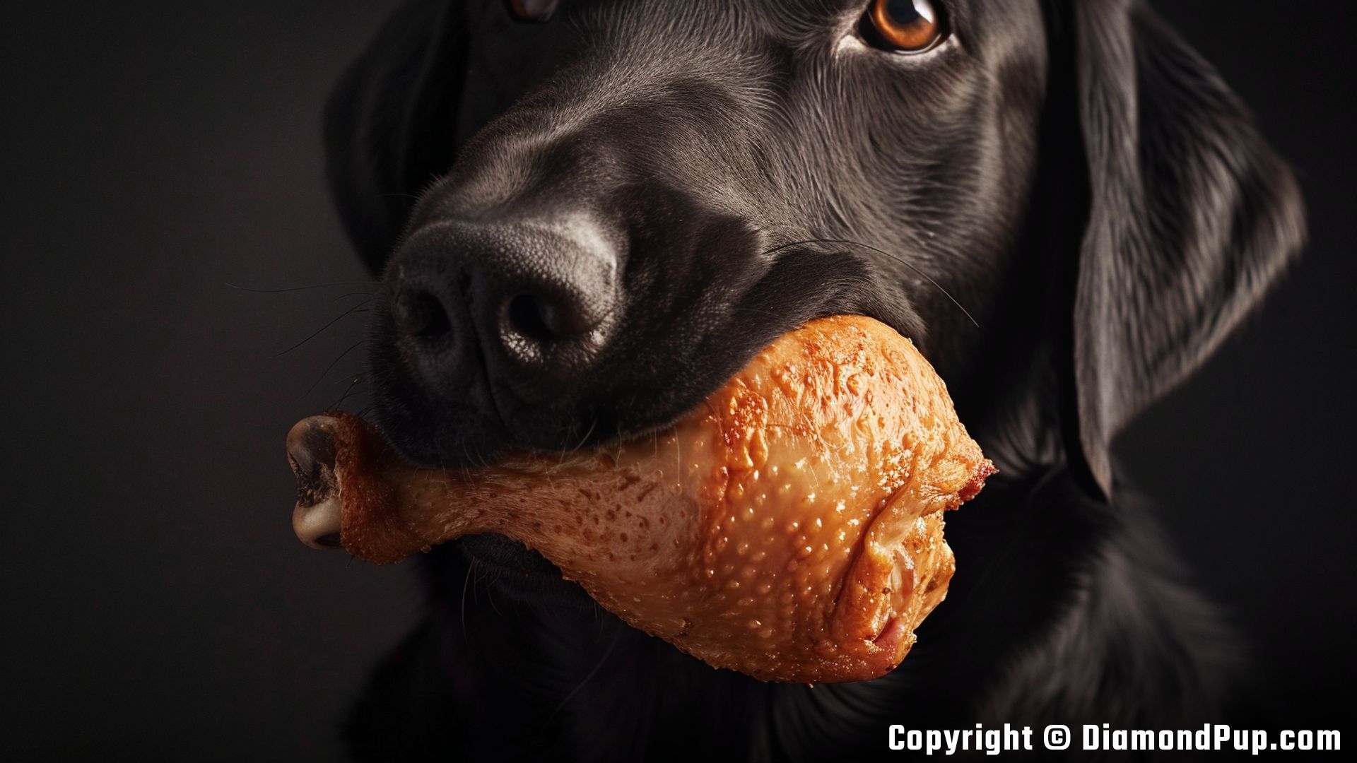 Picture of a Playful Labrador Snacking on Chicken