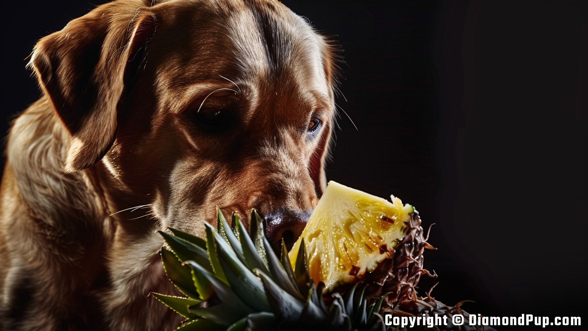 Picture of a Playful Labrador Snacking on Pineapple