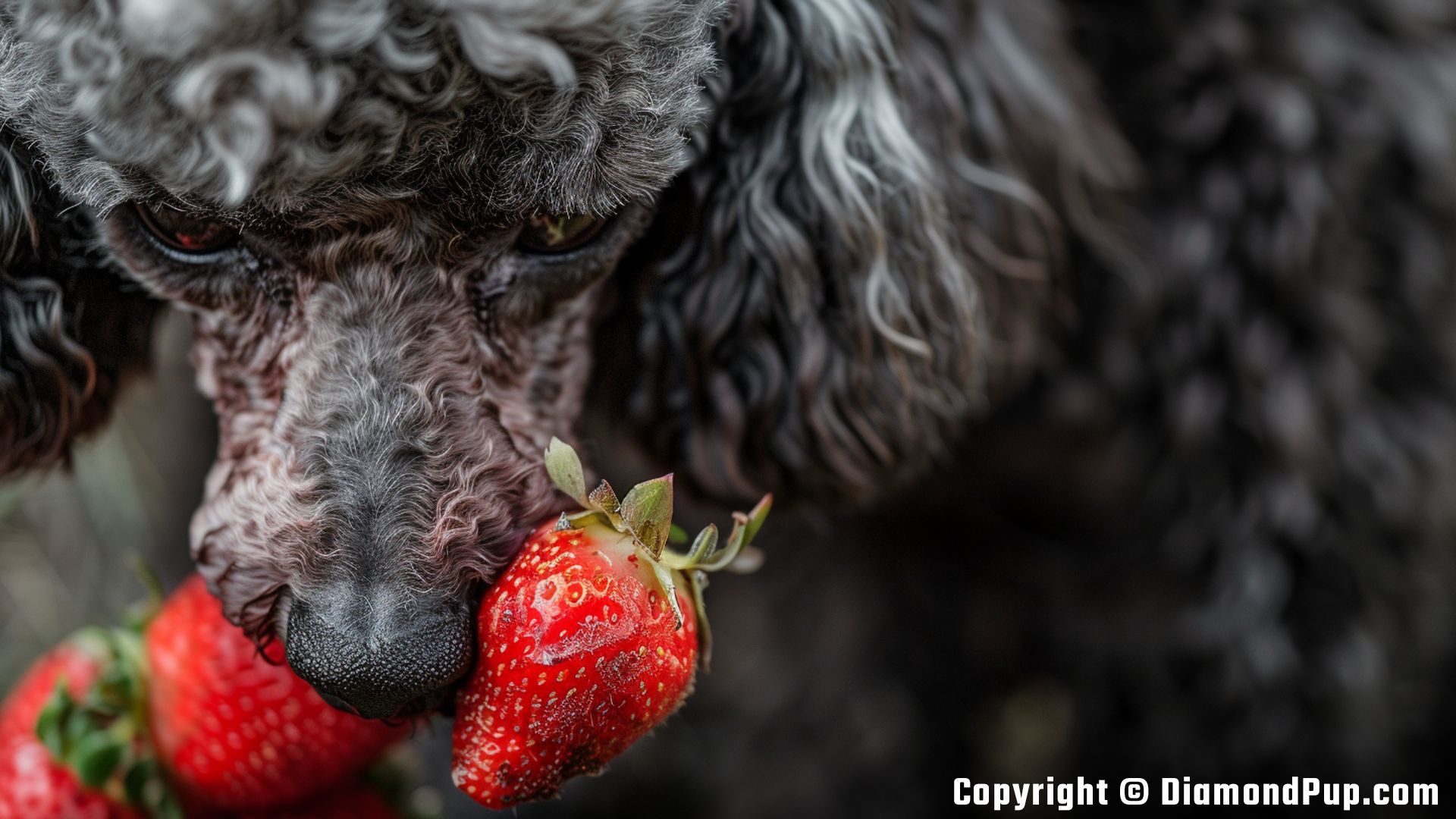 Picture of a Playful Poodle Eating Strawberries
