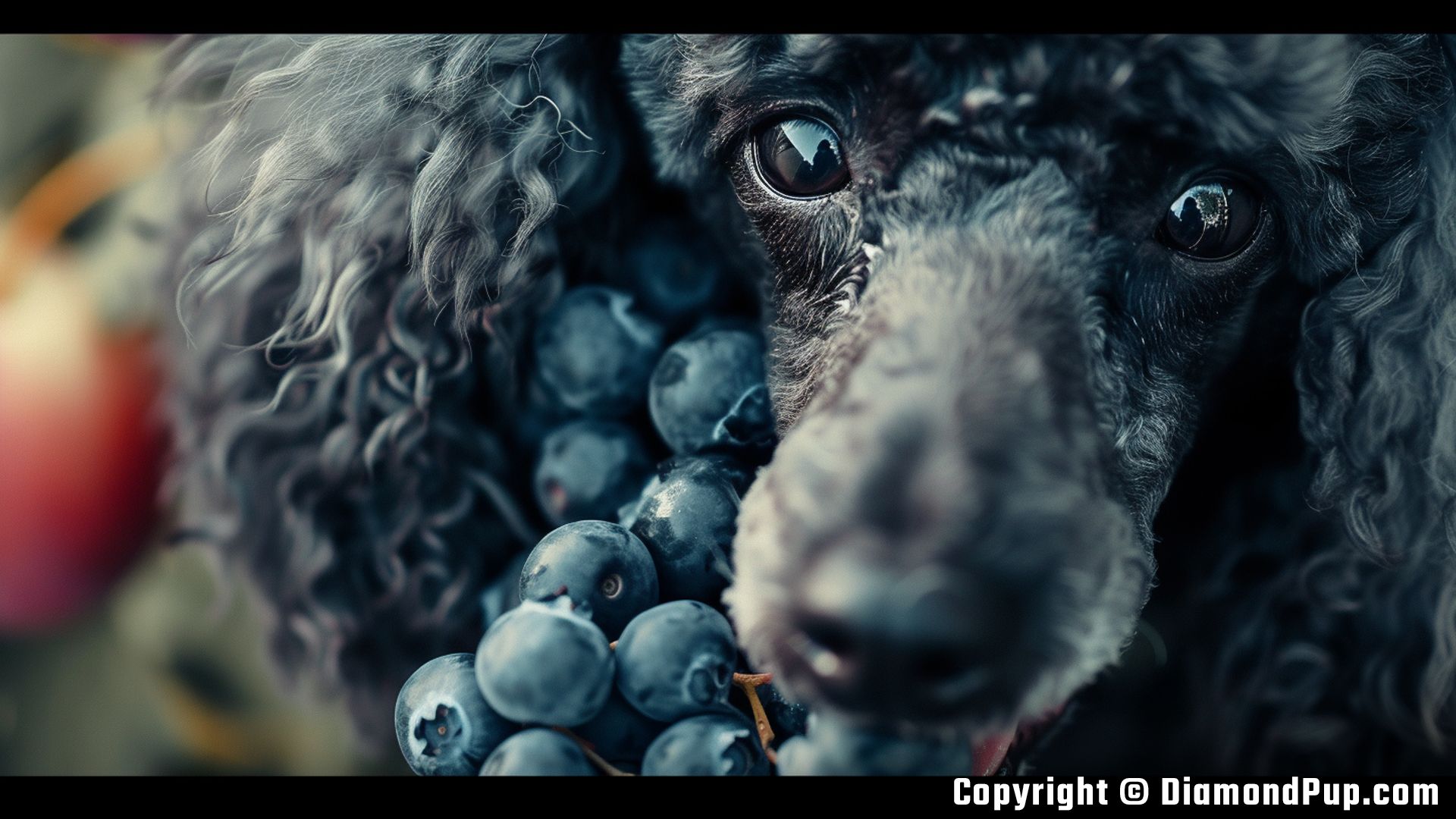 Picture of a Playful Poodle Snacking on Blueberries