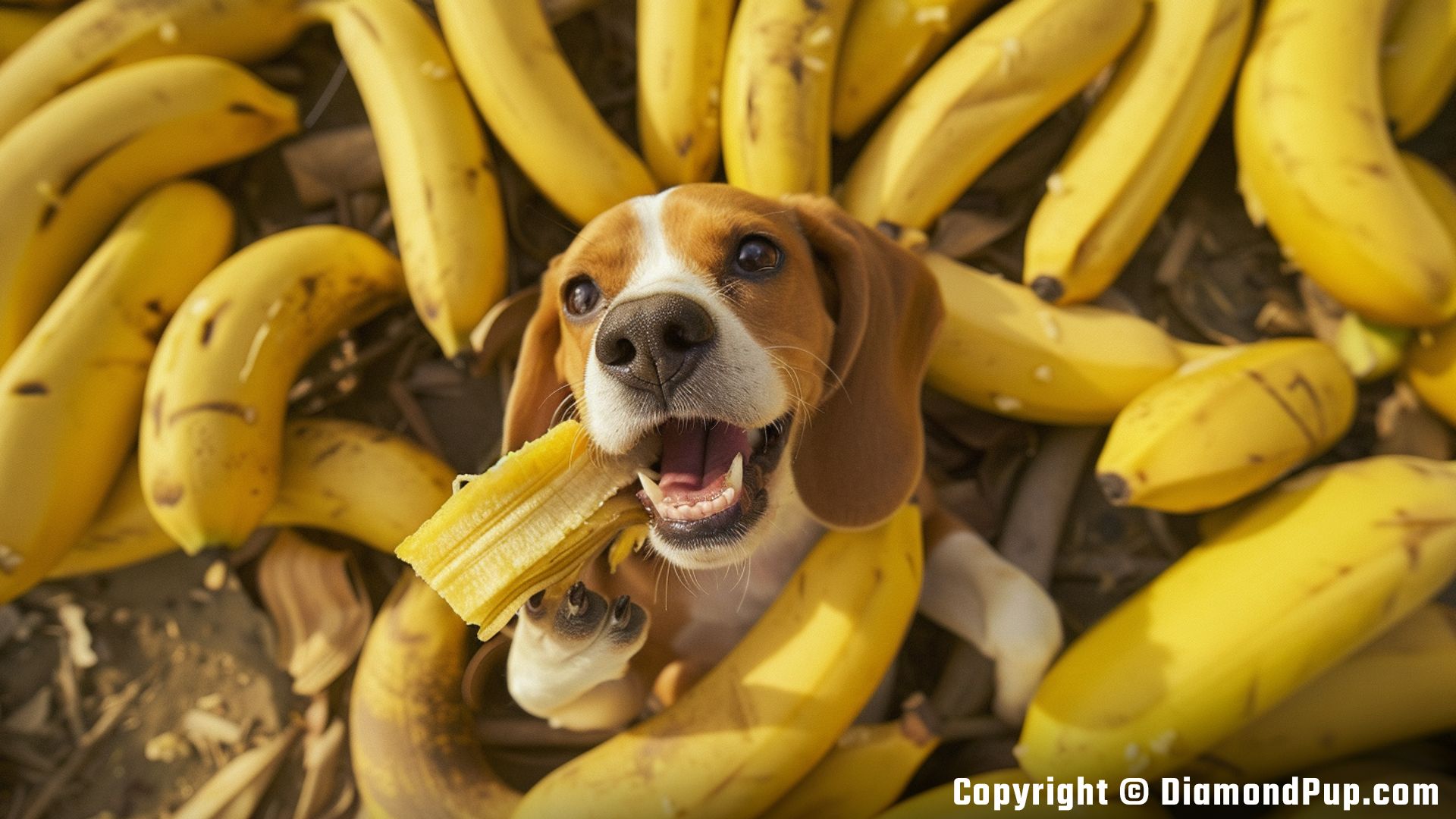 Picture of an Adorable Beagle Snacking on Banana