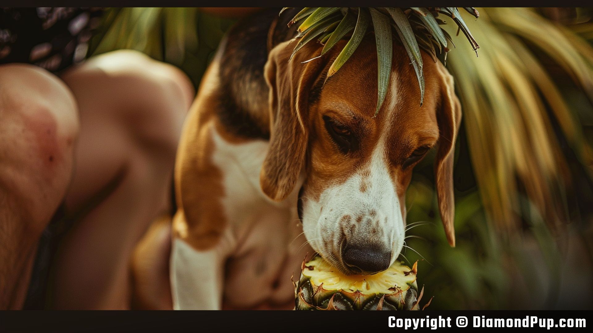 Picture of an Adorable Beagle Snacking on Pineapple