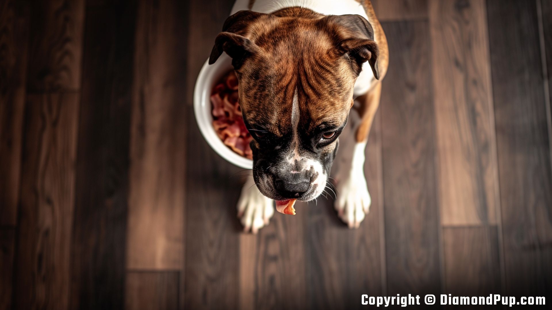 Picture of an Adorable Boxer Eating Bacon