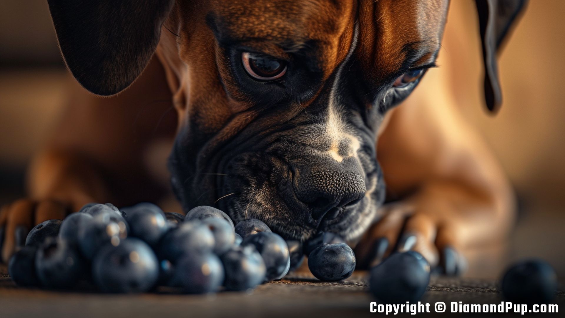 Picture of an Adorable Boxer Eating Blueberries