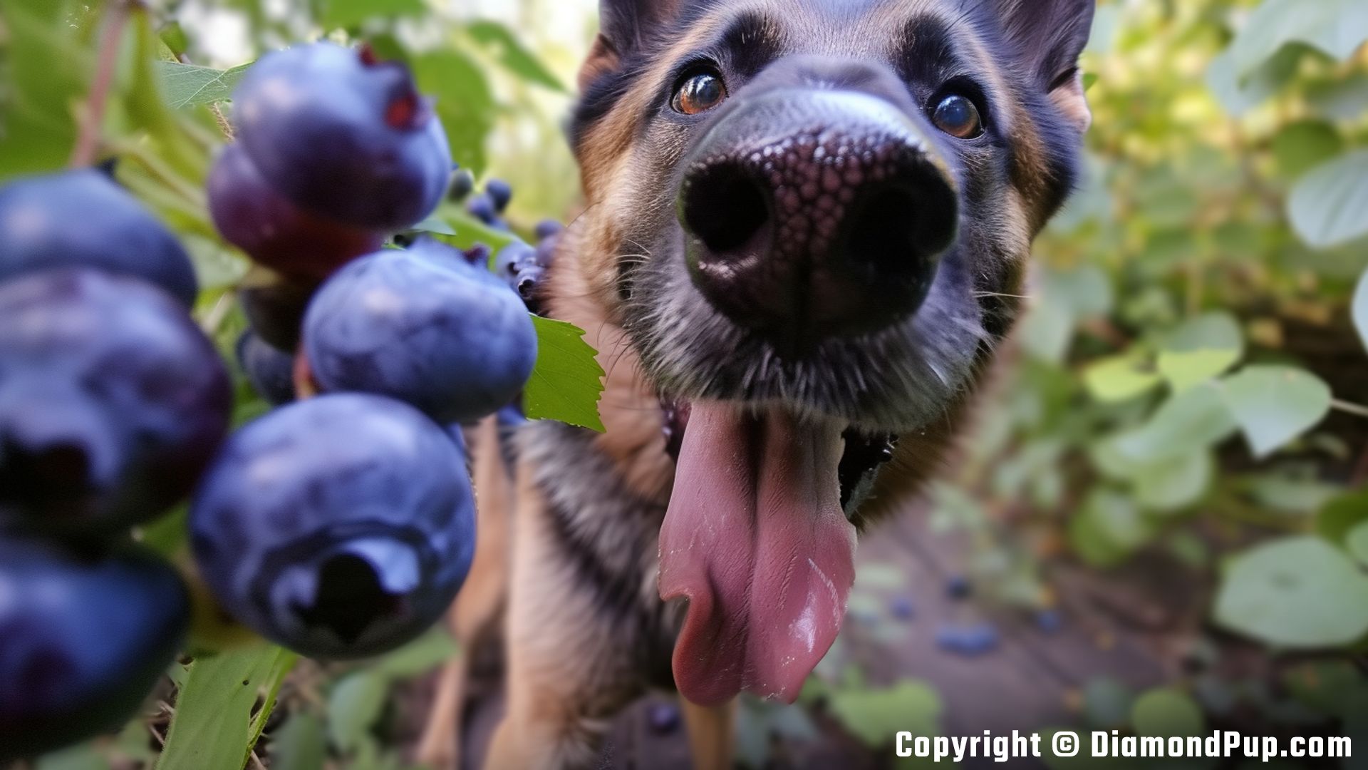 Picture of an Adorable German Shepherd Eating Blueberries