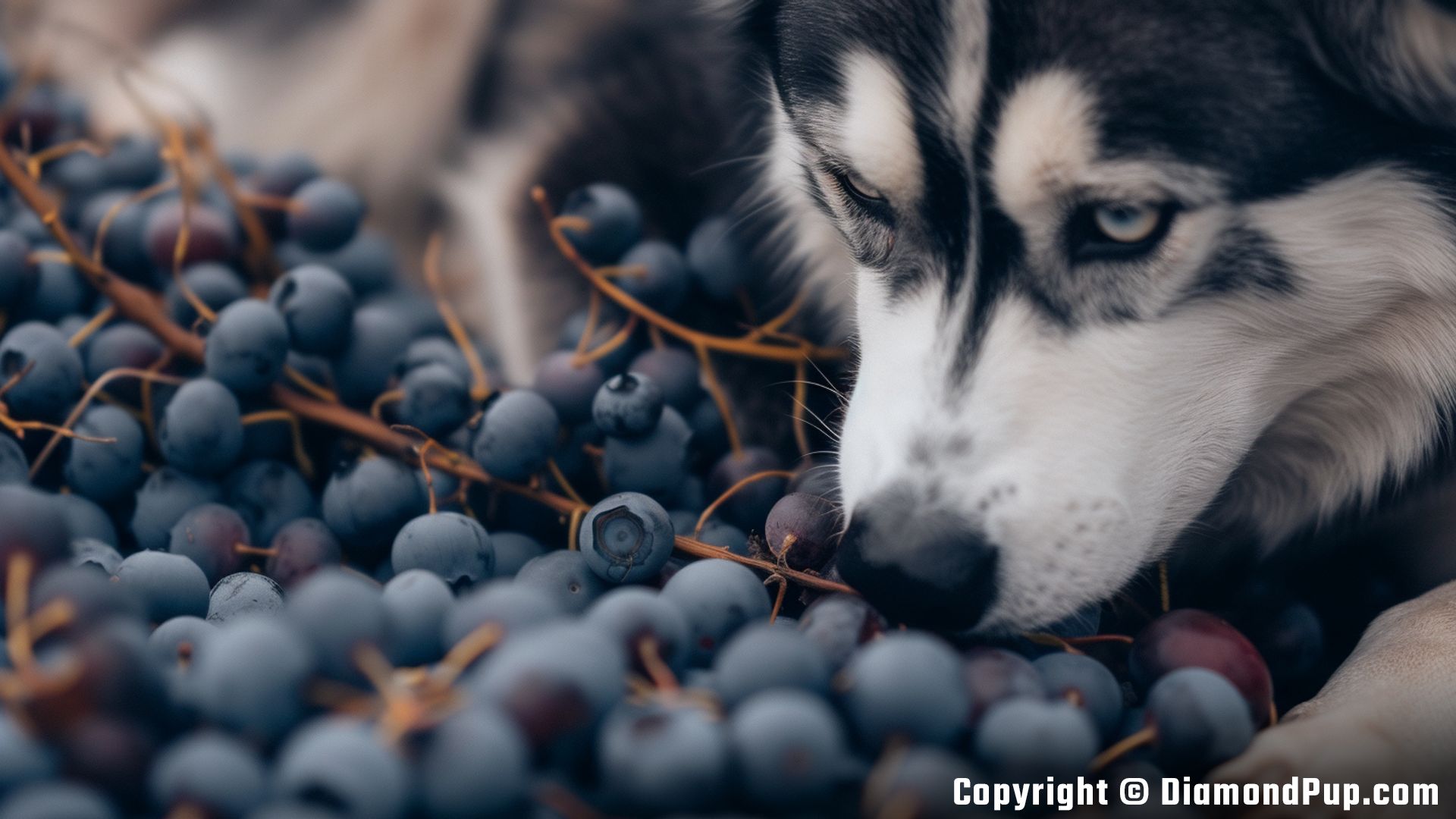 Picture of an Adorable Husky Eating Blueberries