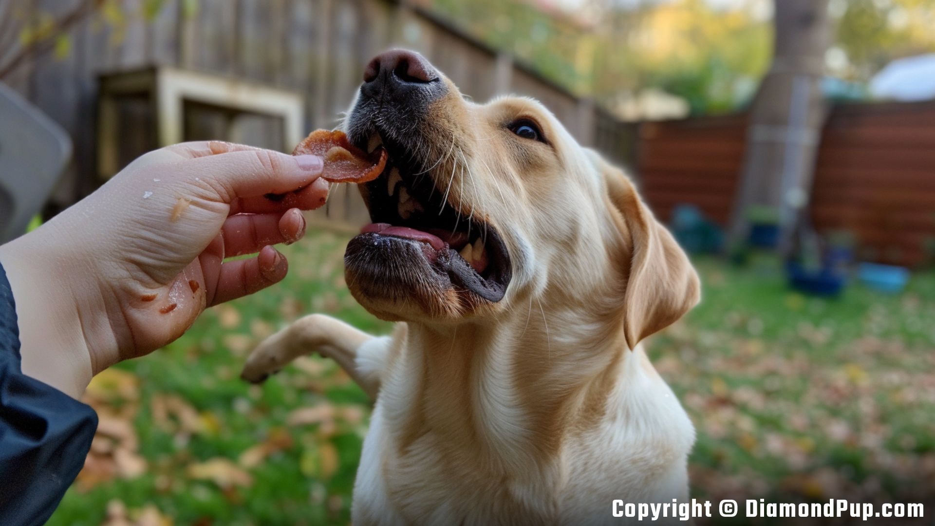 Picture of an Adorable Labrador Eating Bacon