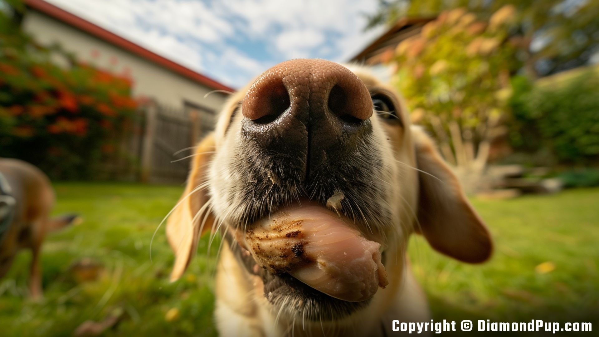 Picture of an Adorable Labrador Eating Chicken