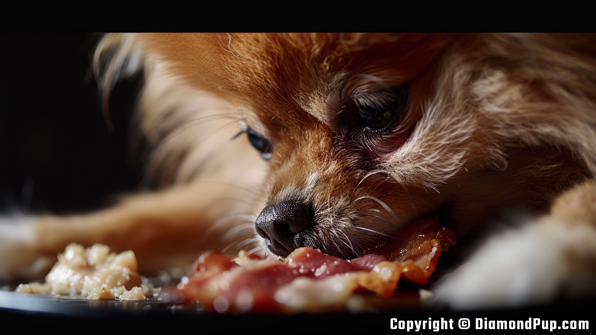 Picture of an Adorable Pomeranian Eating Bacon