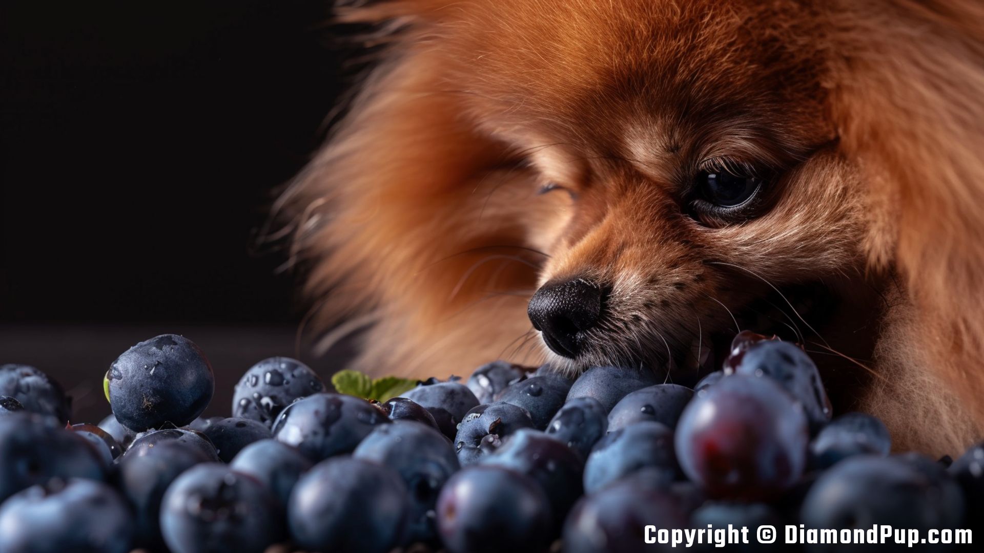 Picture of an Adorable Pomeranian Snacking on Blueberries
