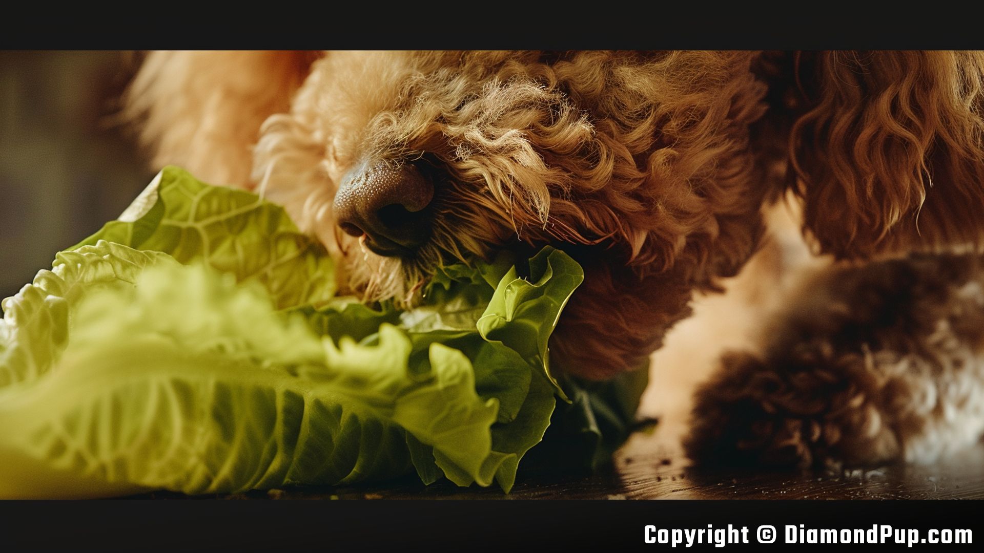 Picture of an Adorable Poodle Eating Lettuce