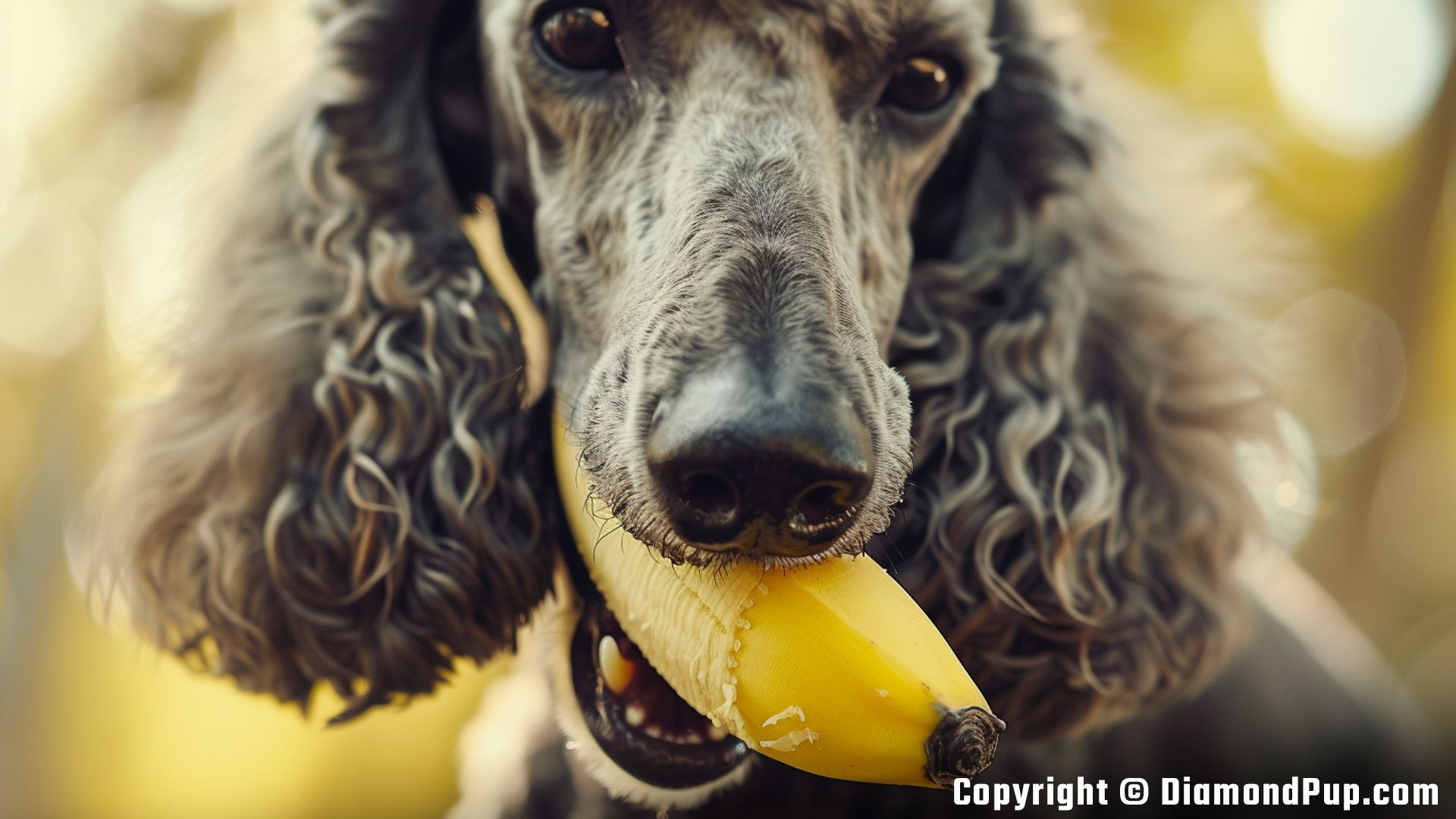 Picture of an Adorable Poodle Snacking on Banana