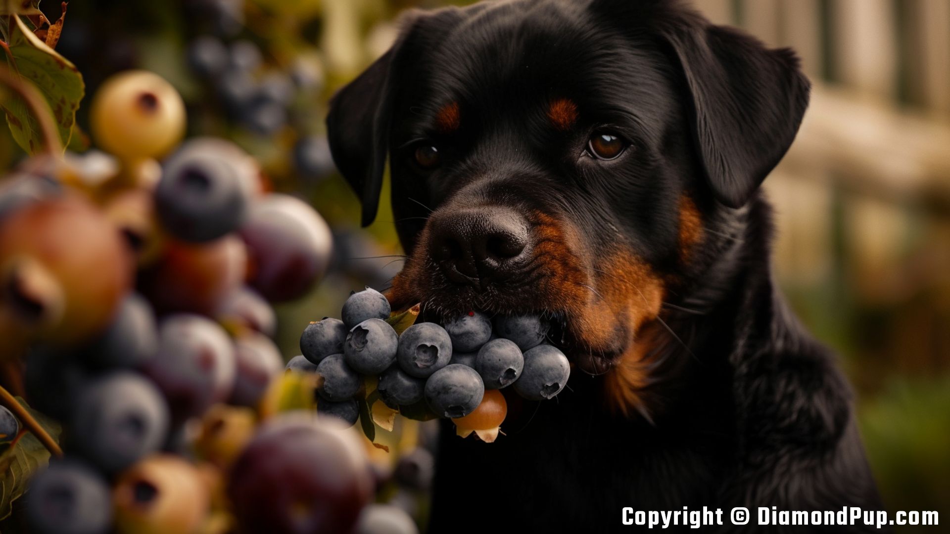 Picture of an Adorable Rottweiler Snacking on Blueberries