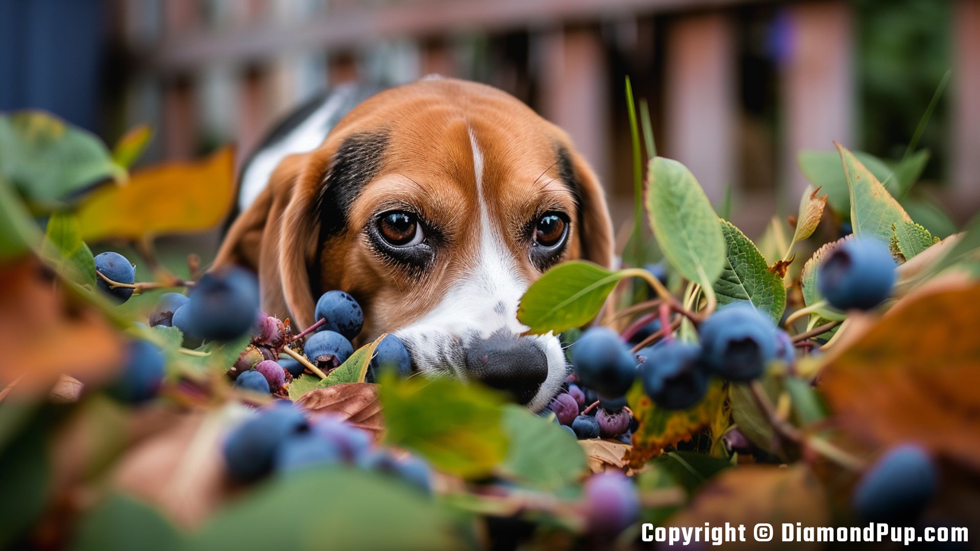 Picture of Beagle Eating Blueberries