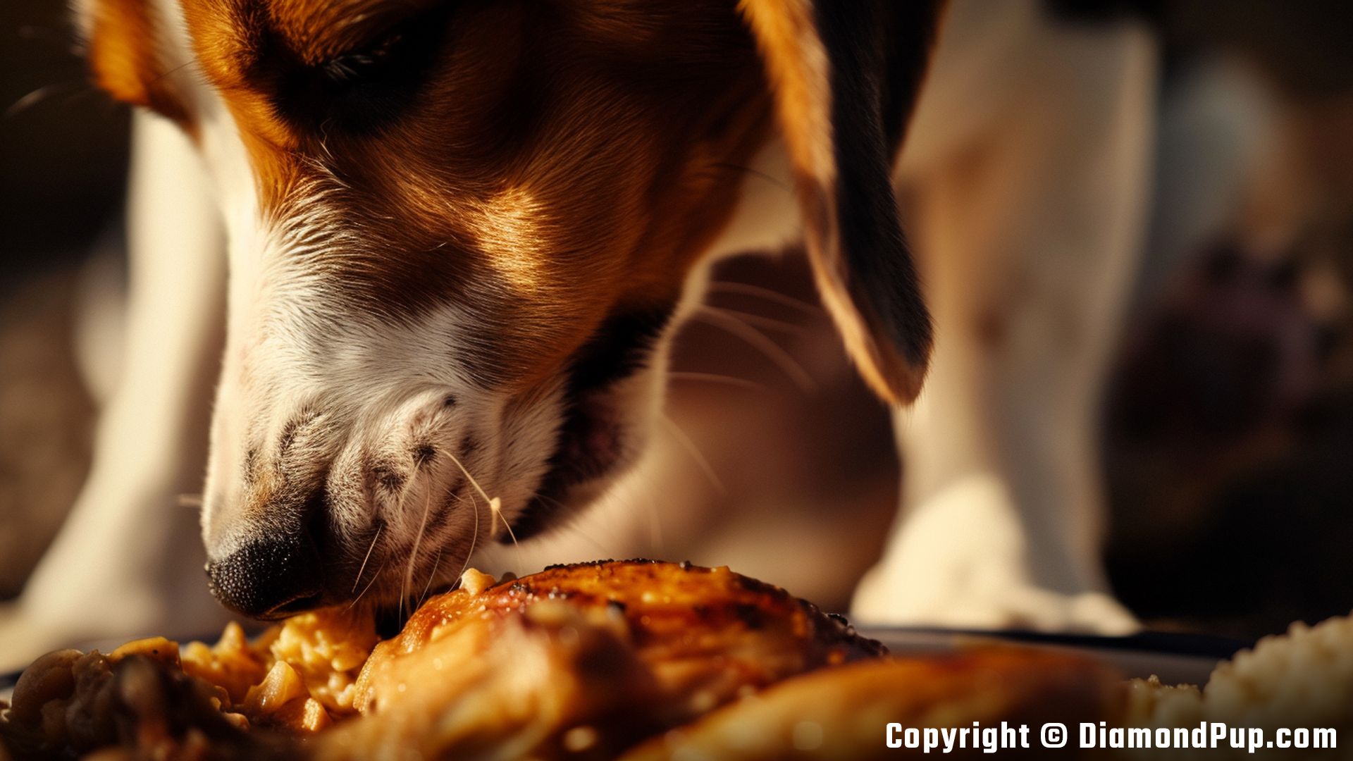 Picture of Beagle Eating Chicken
