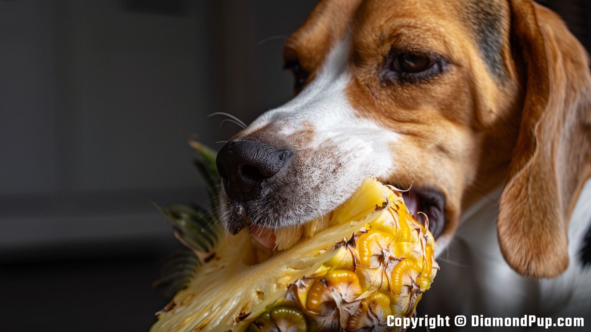 Picture of Beagle Eating Pineapple