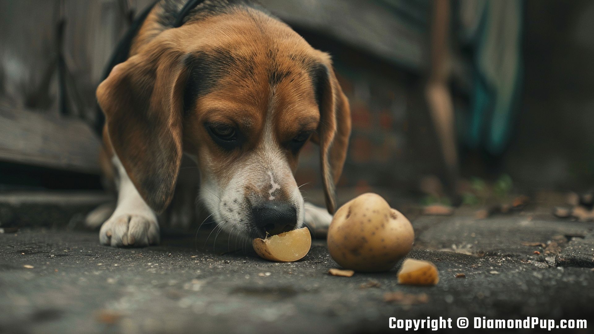 Picture of Beagle Eating Potato