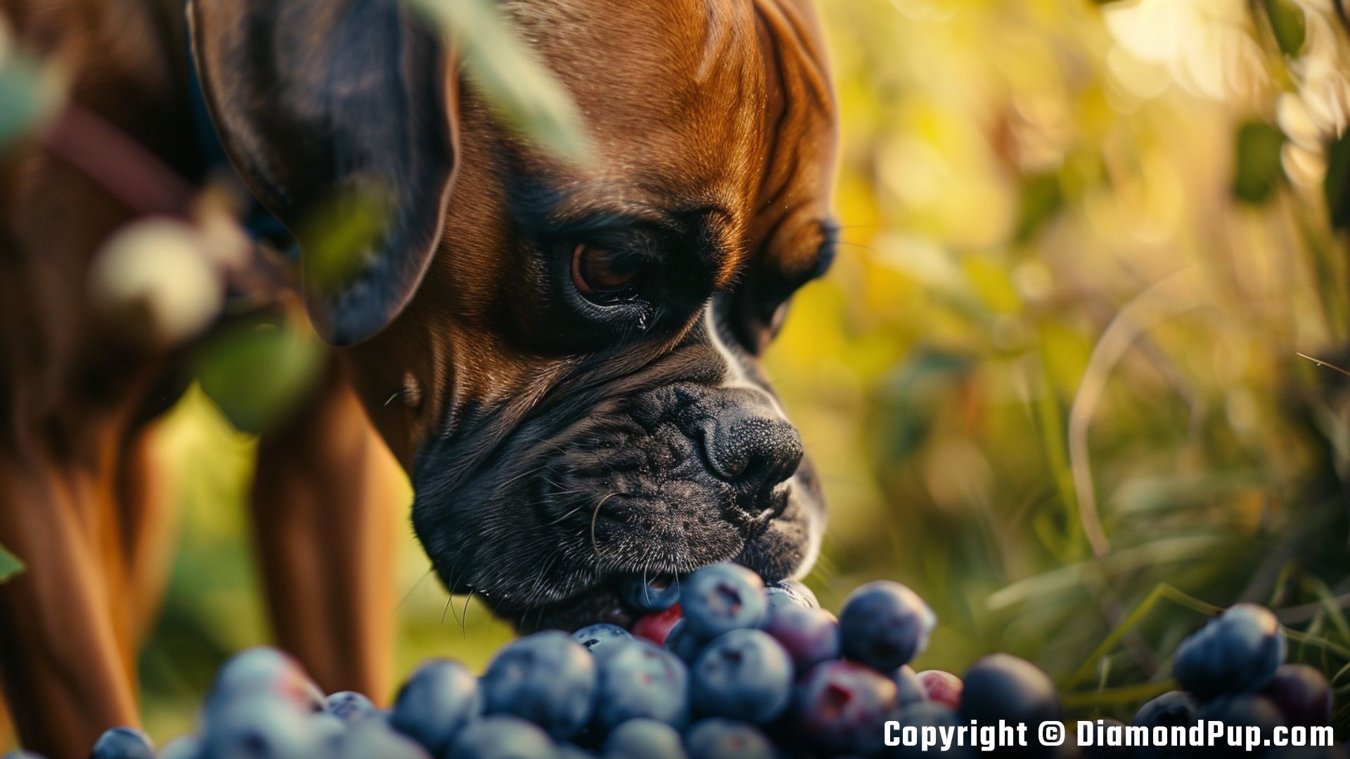 Picture of Boxer Eating Blueberries