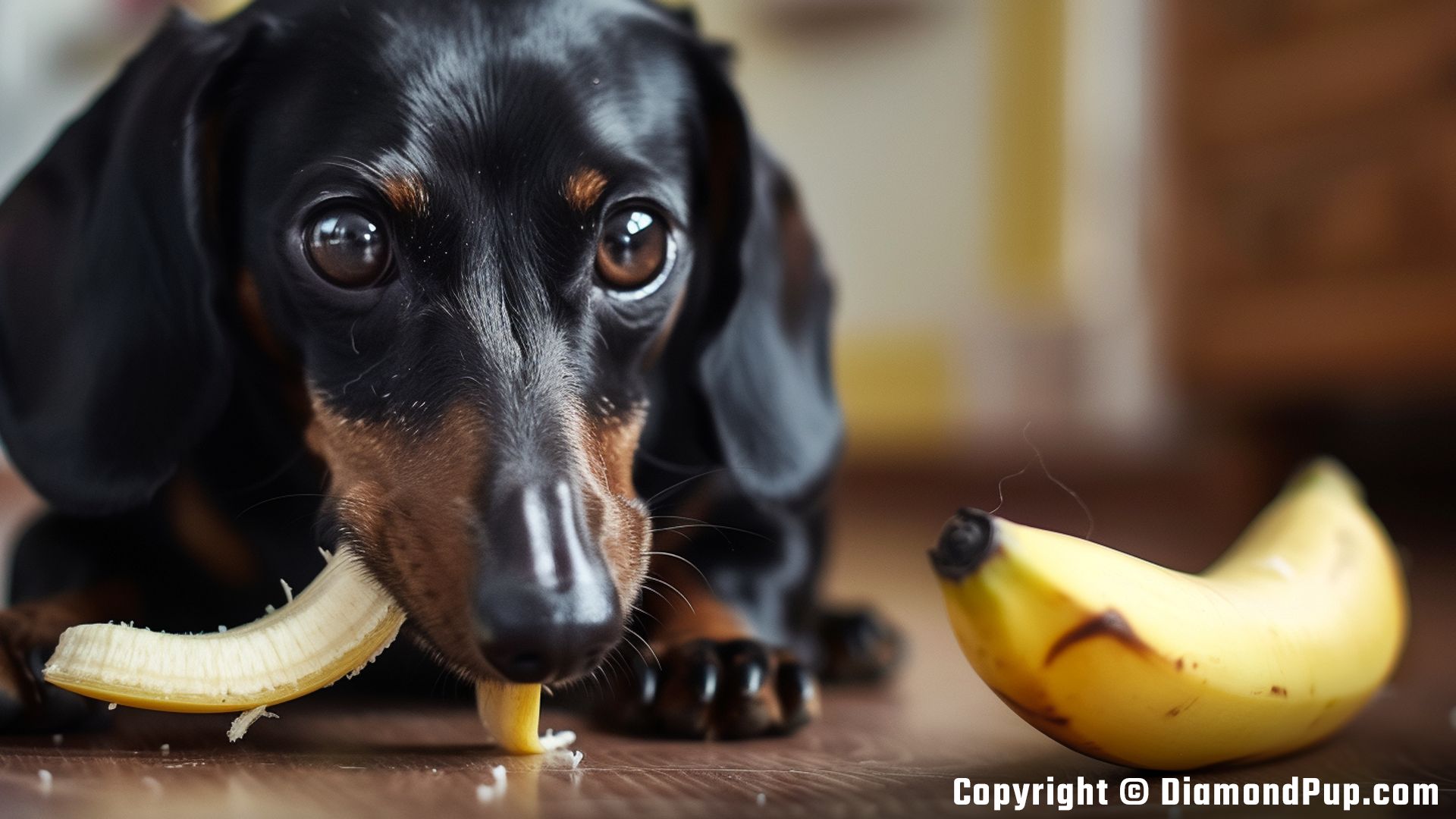 Picture of Dachshund Eating Banana