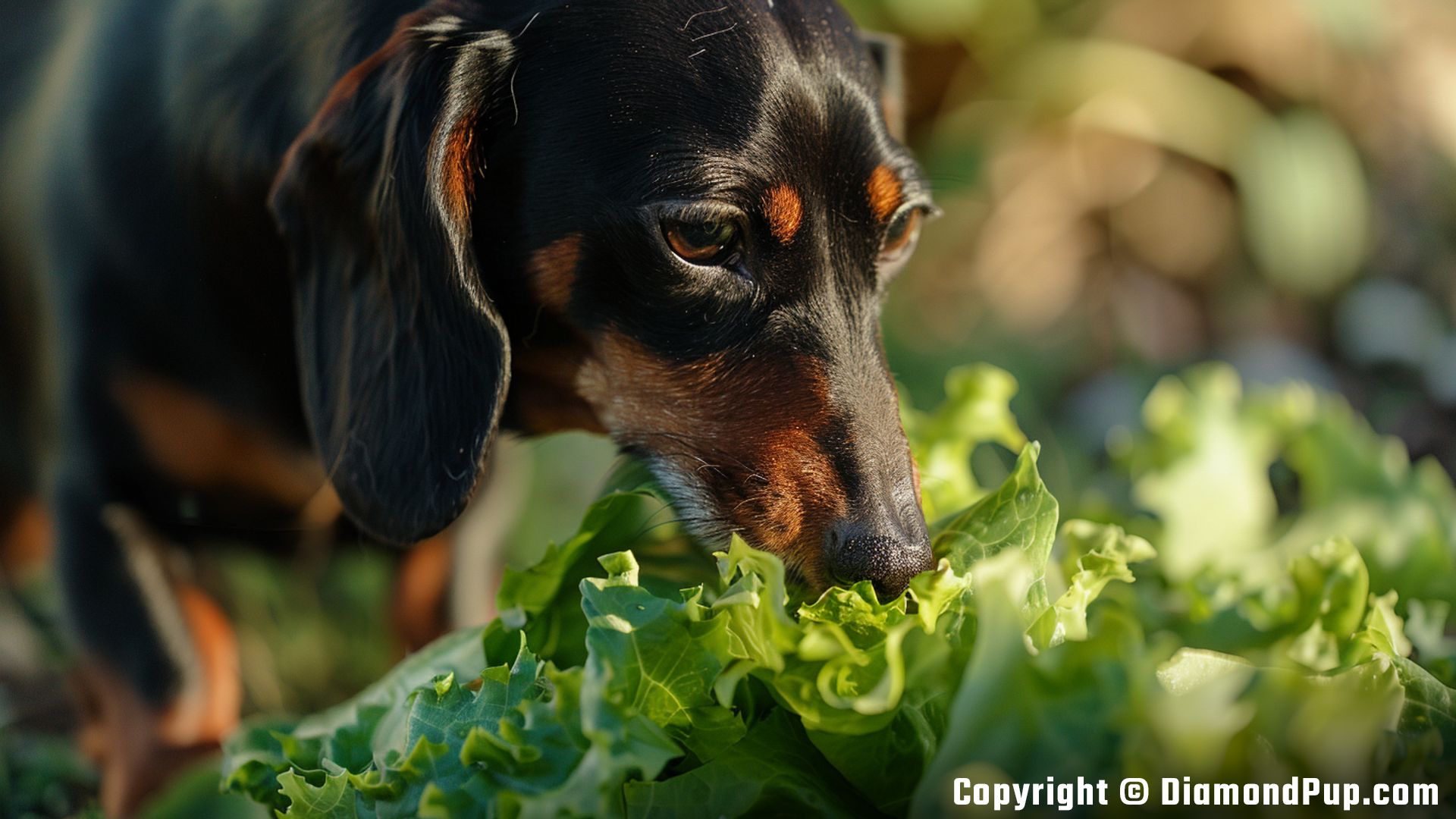 Picture of Dachshund Eating Lettuce
