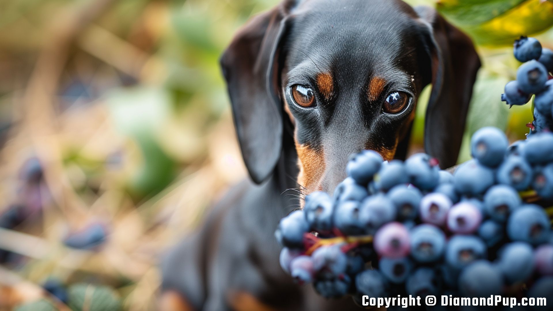 Picture of Dachshund Snacking on Blueberries