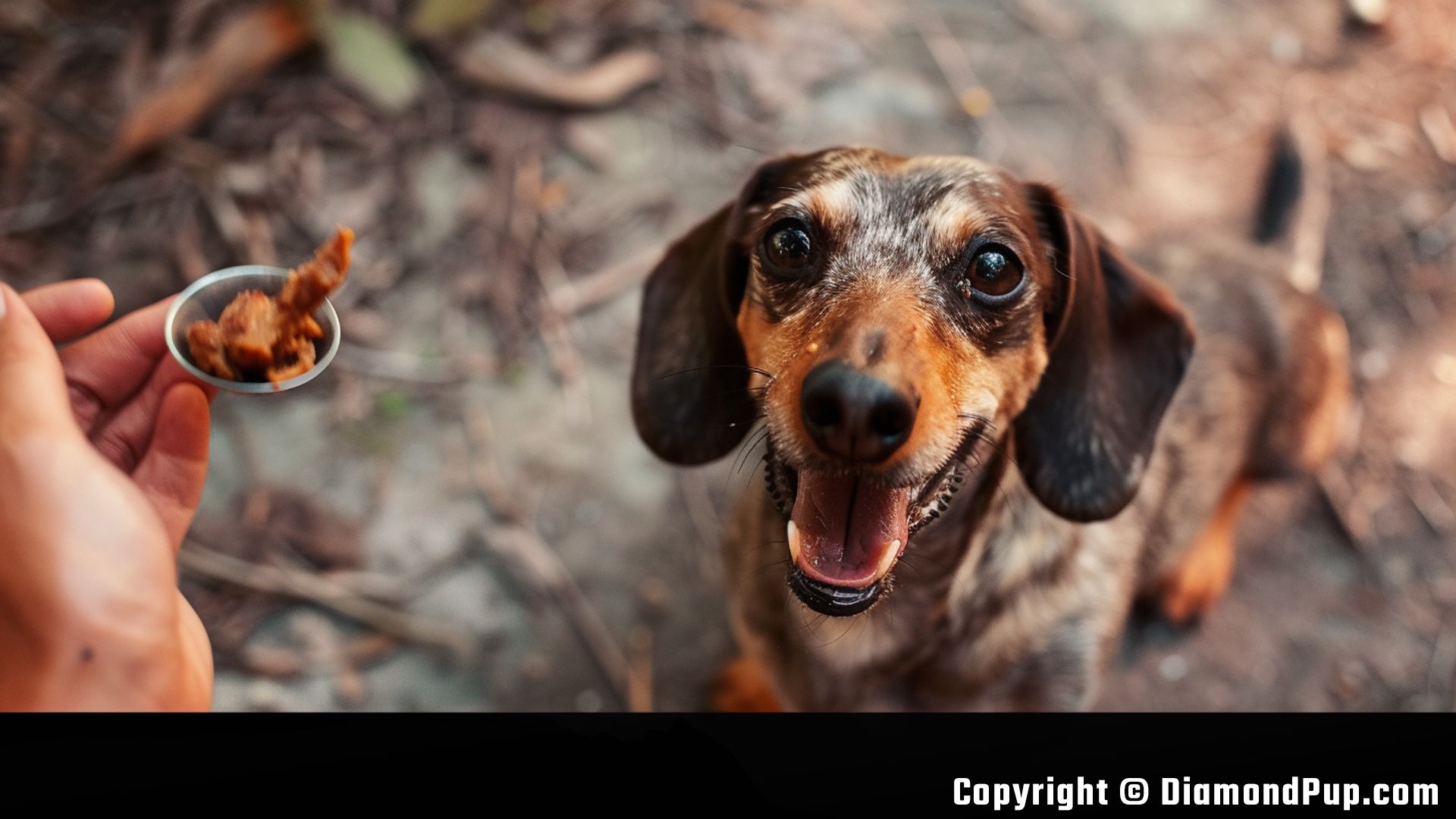Picture of Dachshund Snacking on Chicken