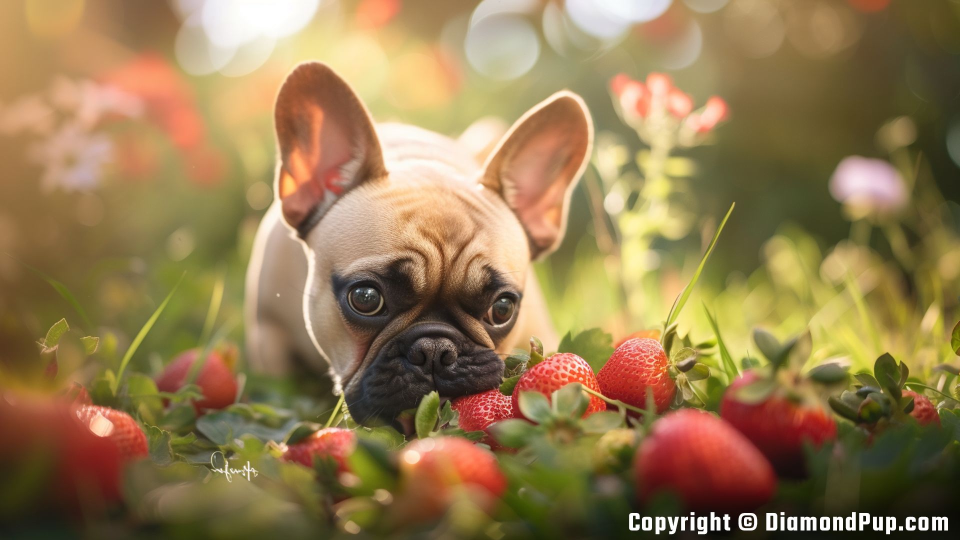 Picture of French Bulldog Eating Strawberries