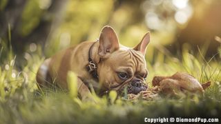 Picture of French Bulldog Snacking on Chicken