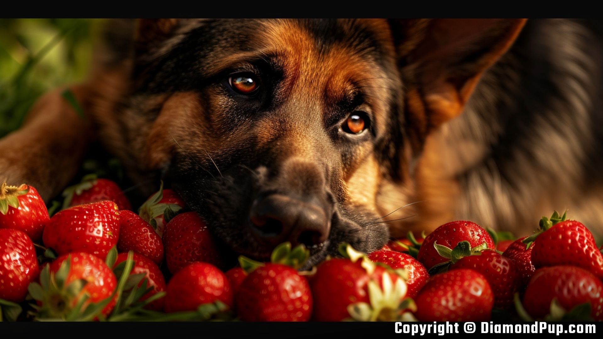 Picture of German Shepherd Eating Strawberries