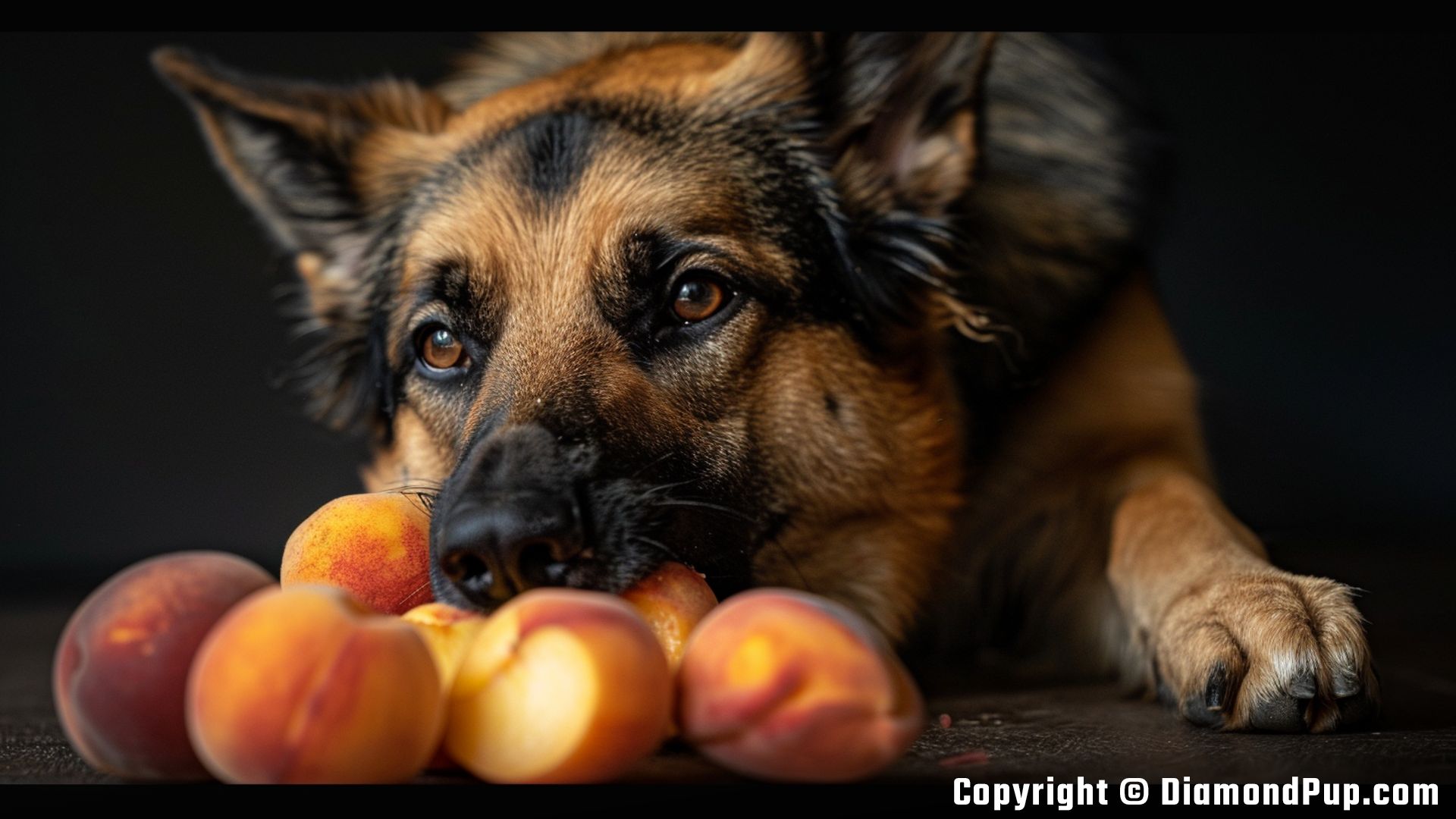 Picture of German Shepherd Snacking on Peaches
