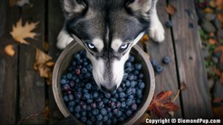 Picture of Husky Eating Blueberries