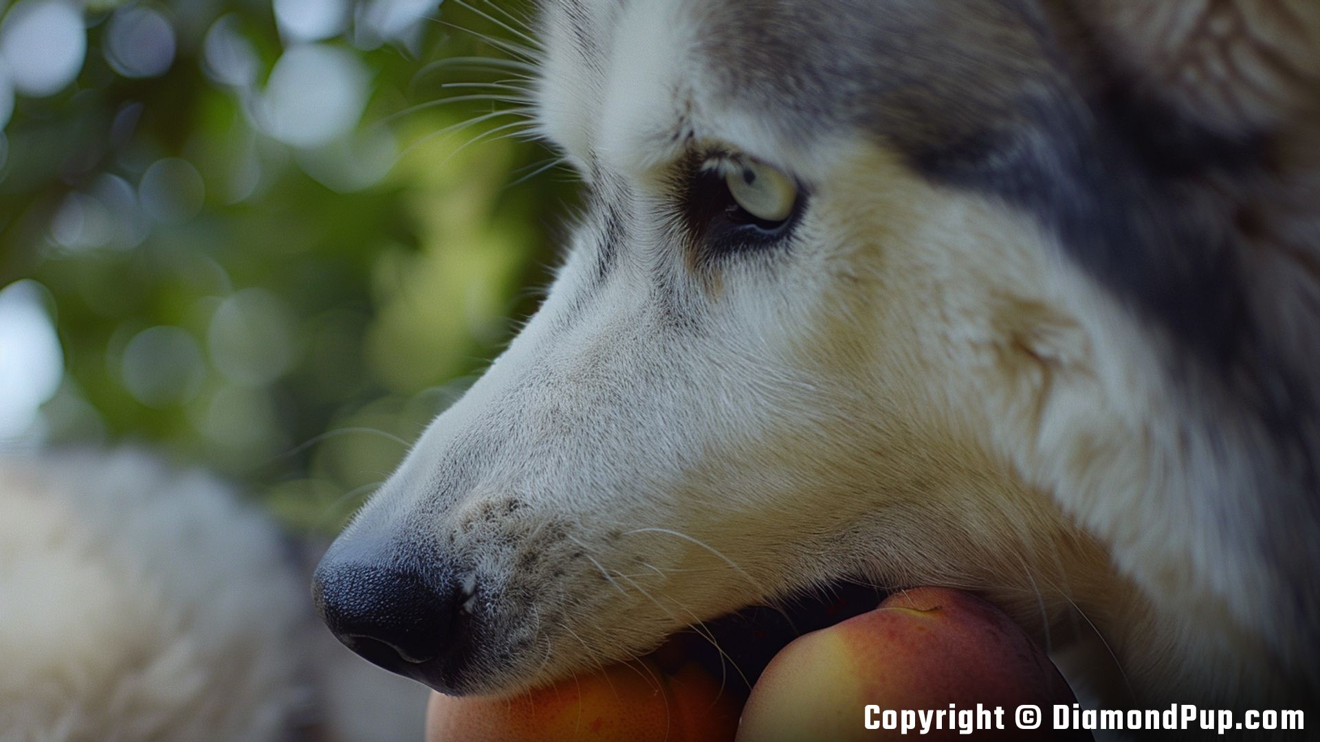 Picture of Husky Eating Peaches
