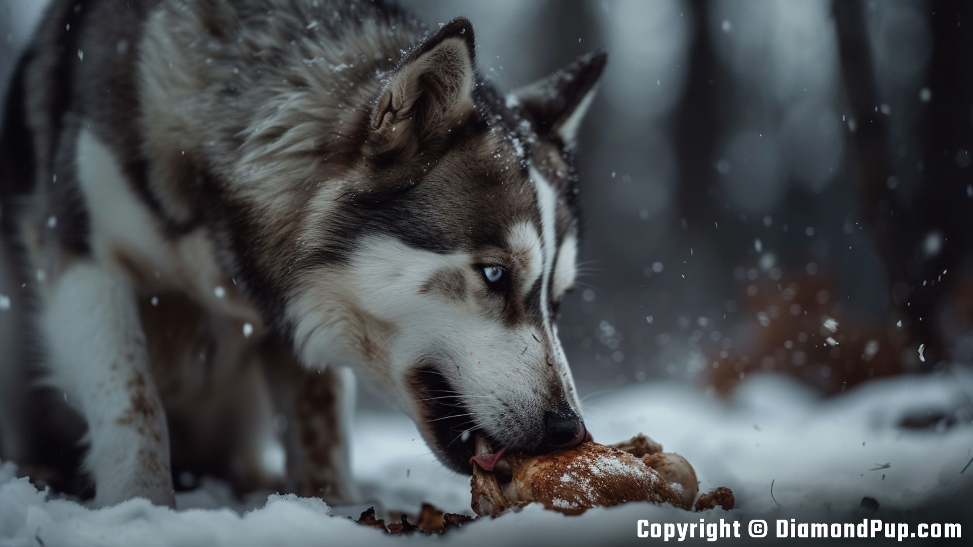 Picture of Husky Snacking on Chicken
