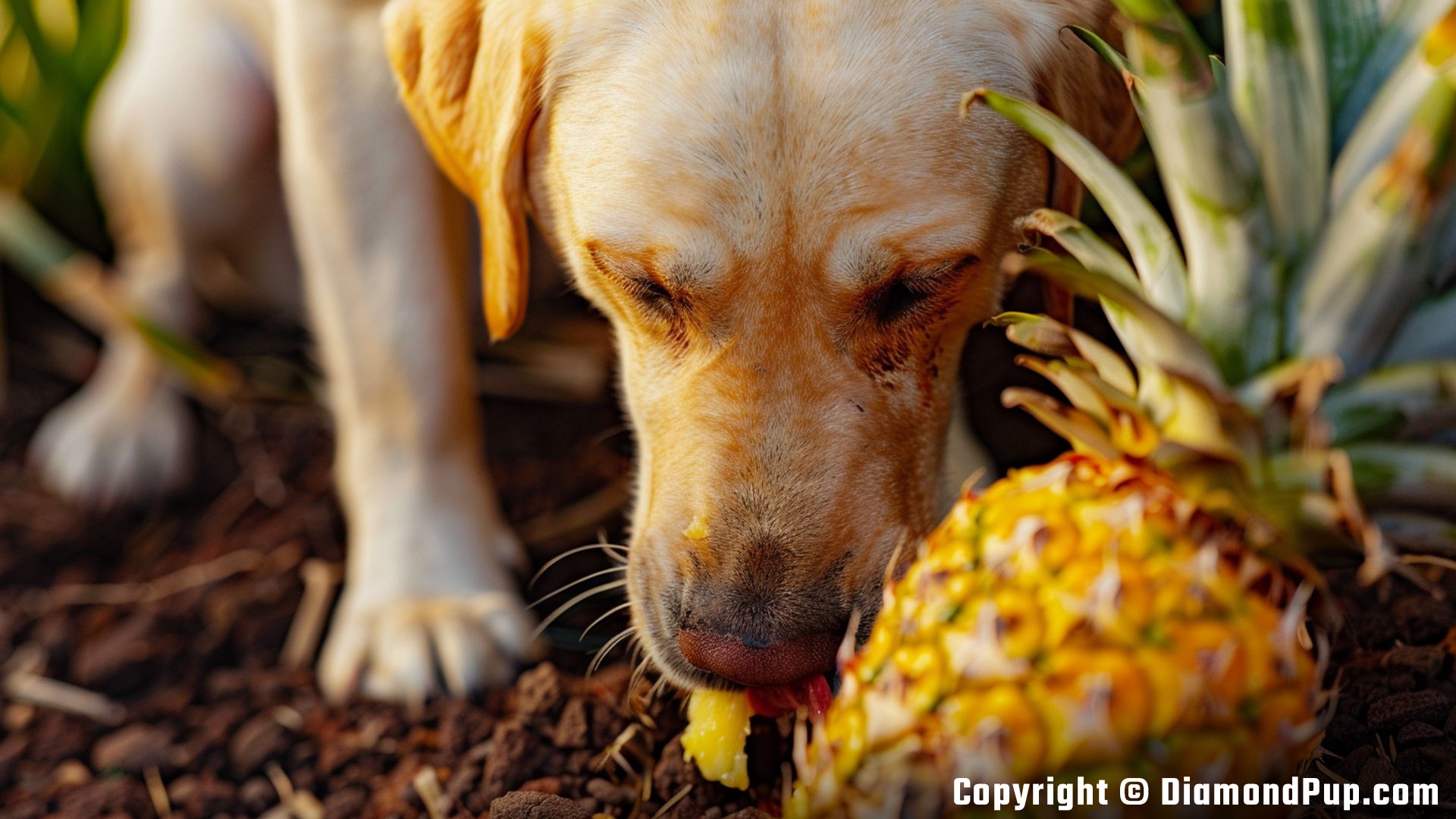 Picture of Labrador Eating Pineapple