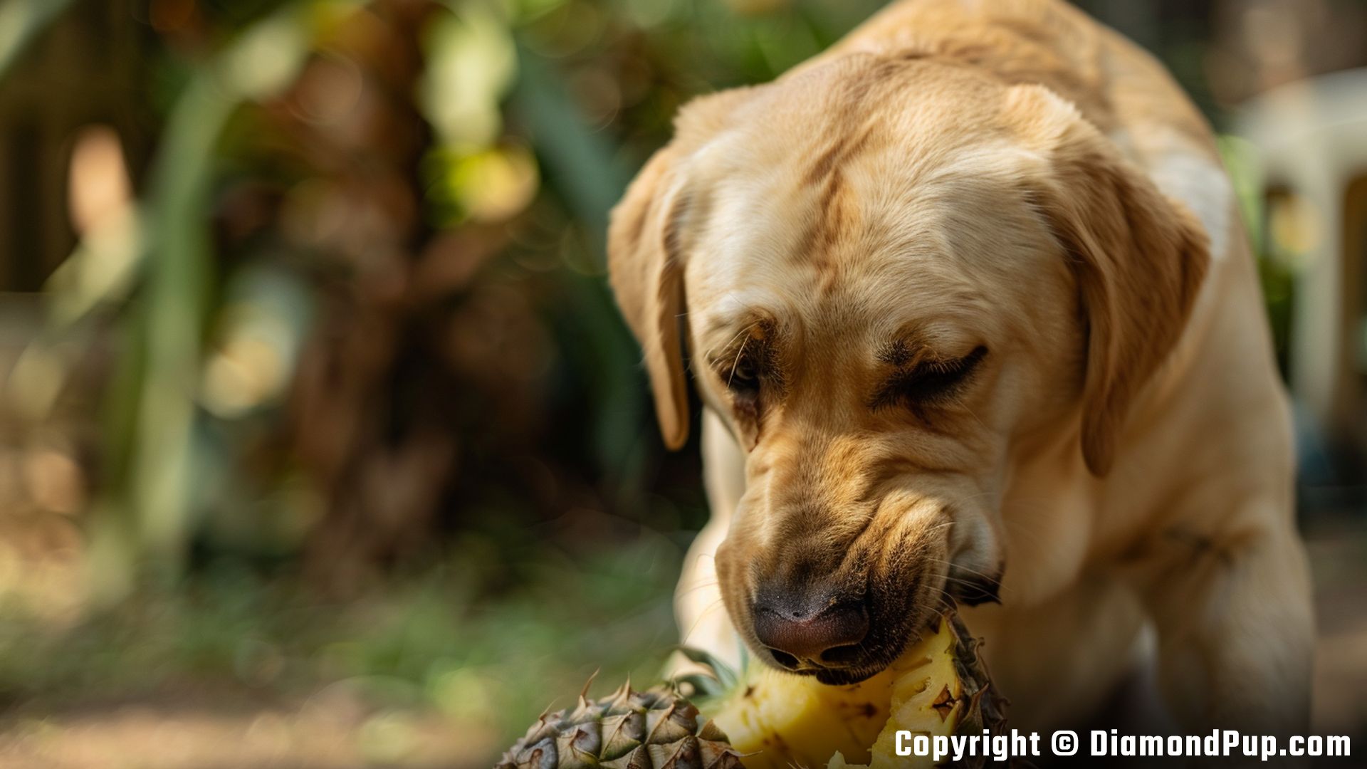 Picture of Labrador Snacking on Pineapple