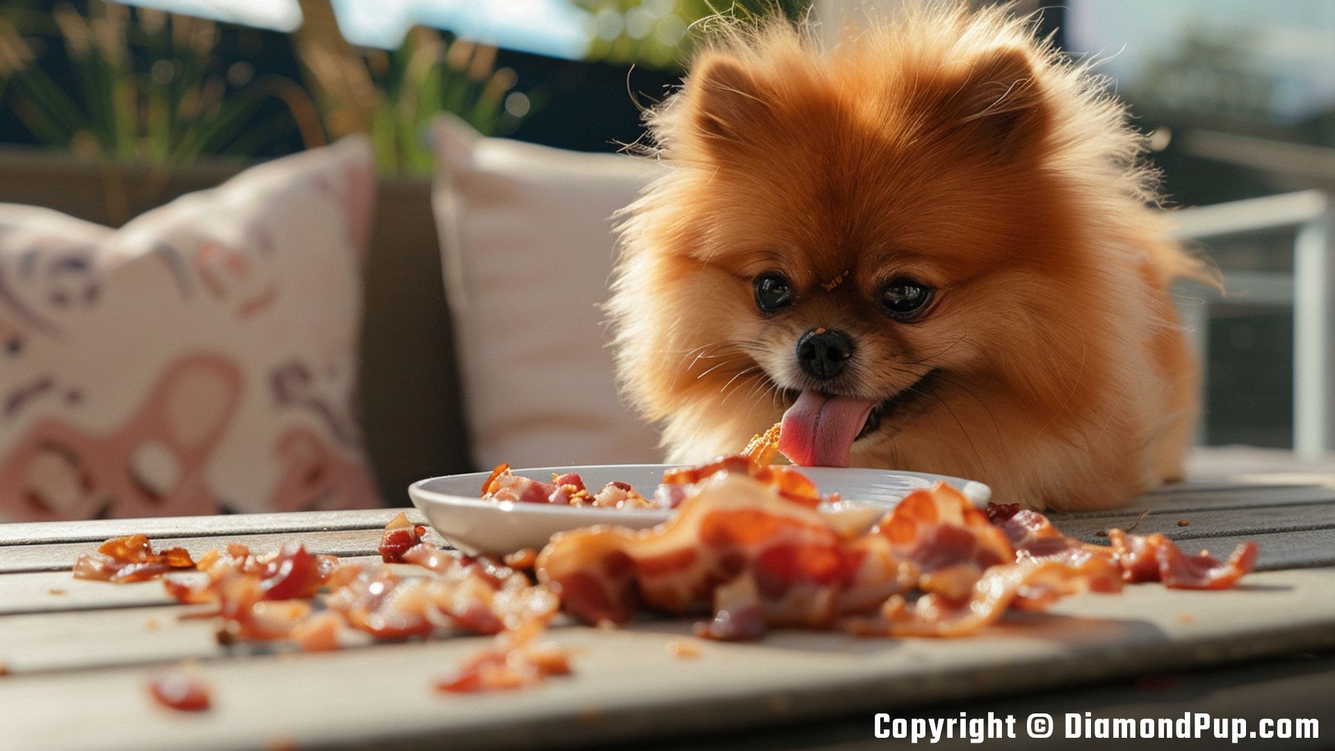 Picture of Pomeranian Snacking on Bacon