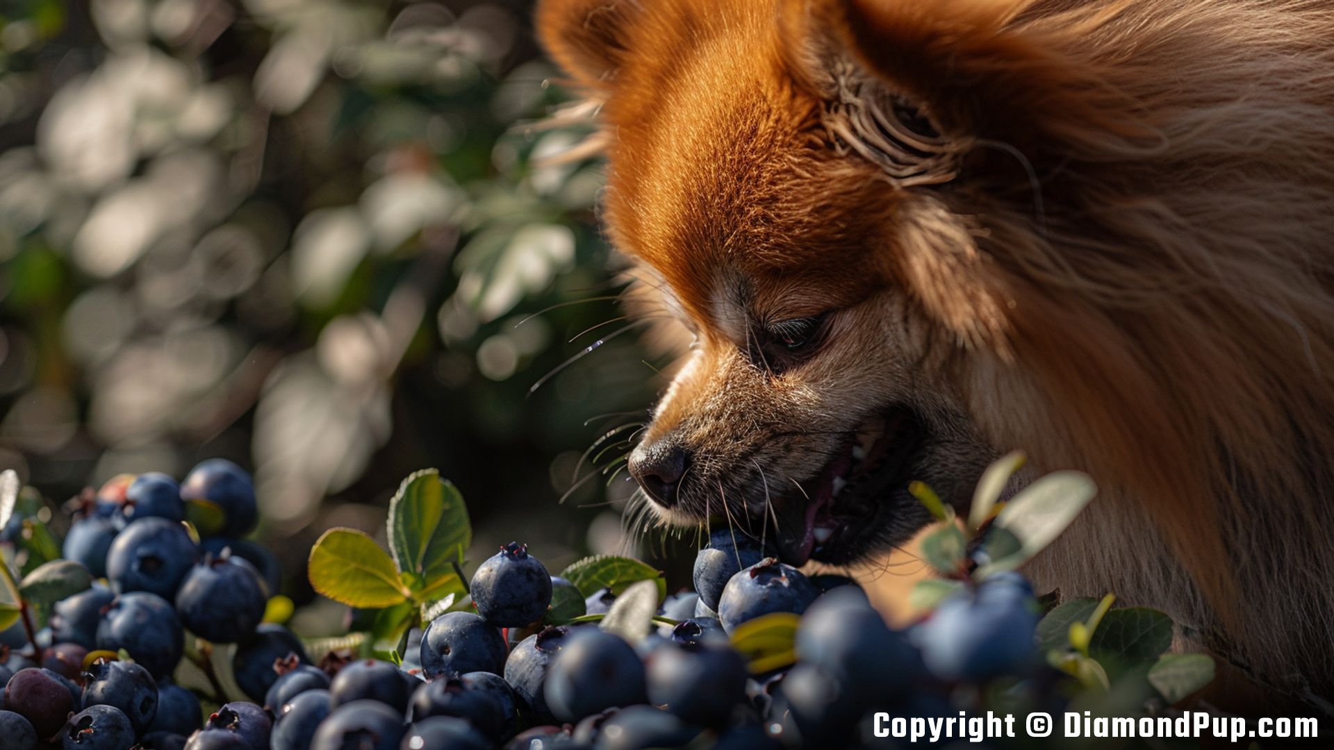 Picture of Pomeranian Snacking on Blueberries