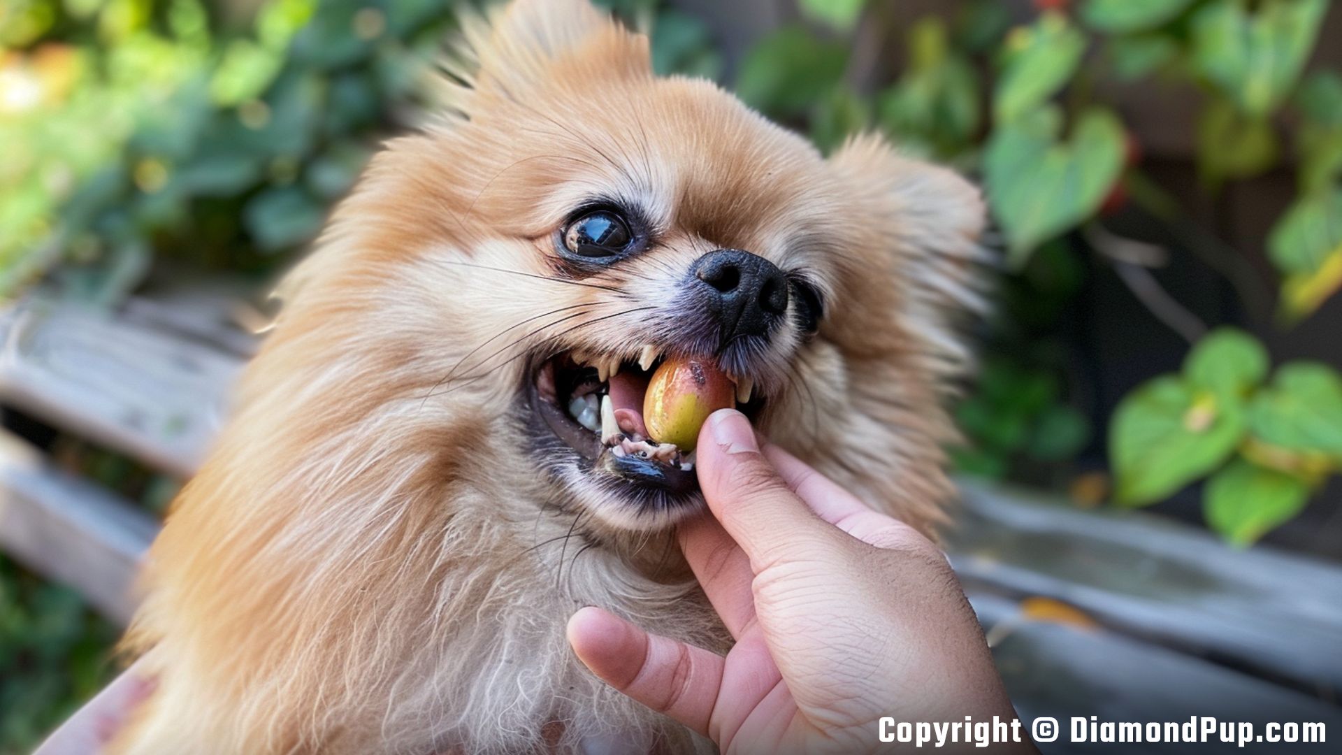Picture of Pomeranian Snacking on Peaches