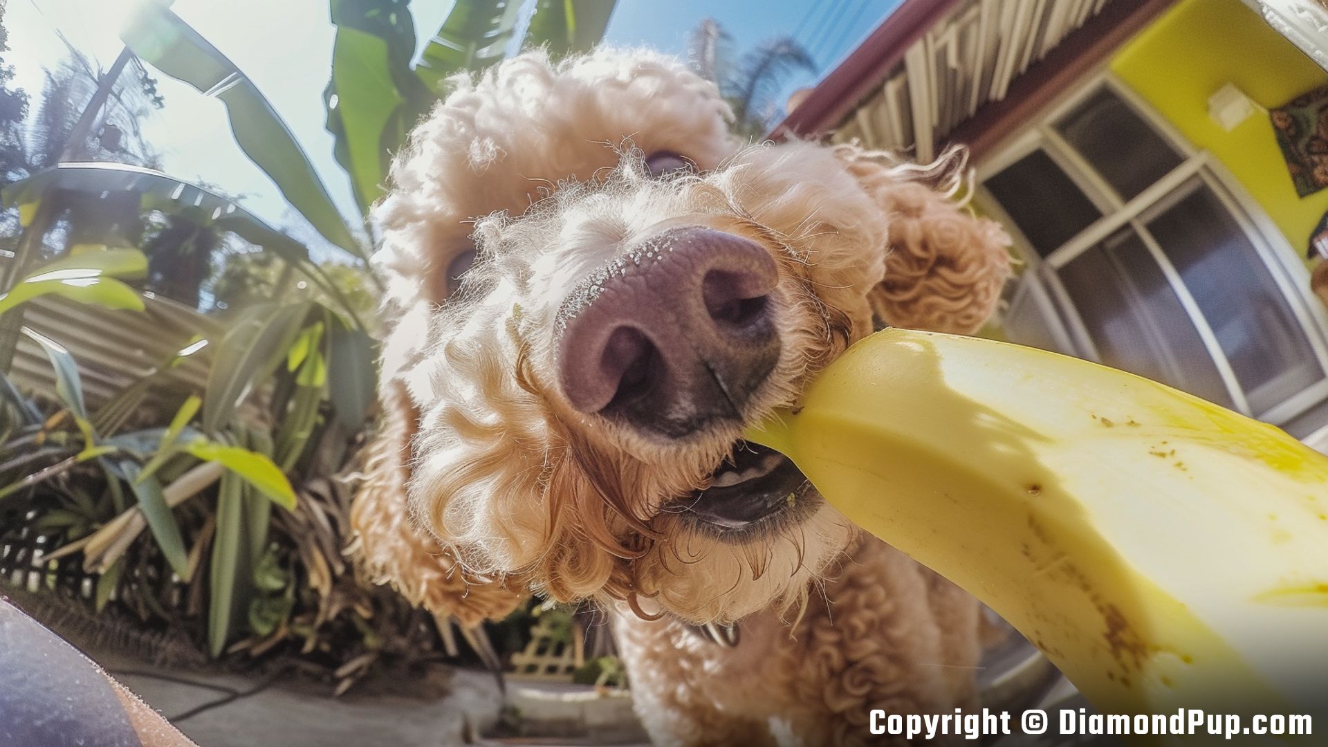 Picture of Poodle Eating Banana
