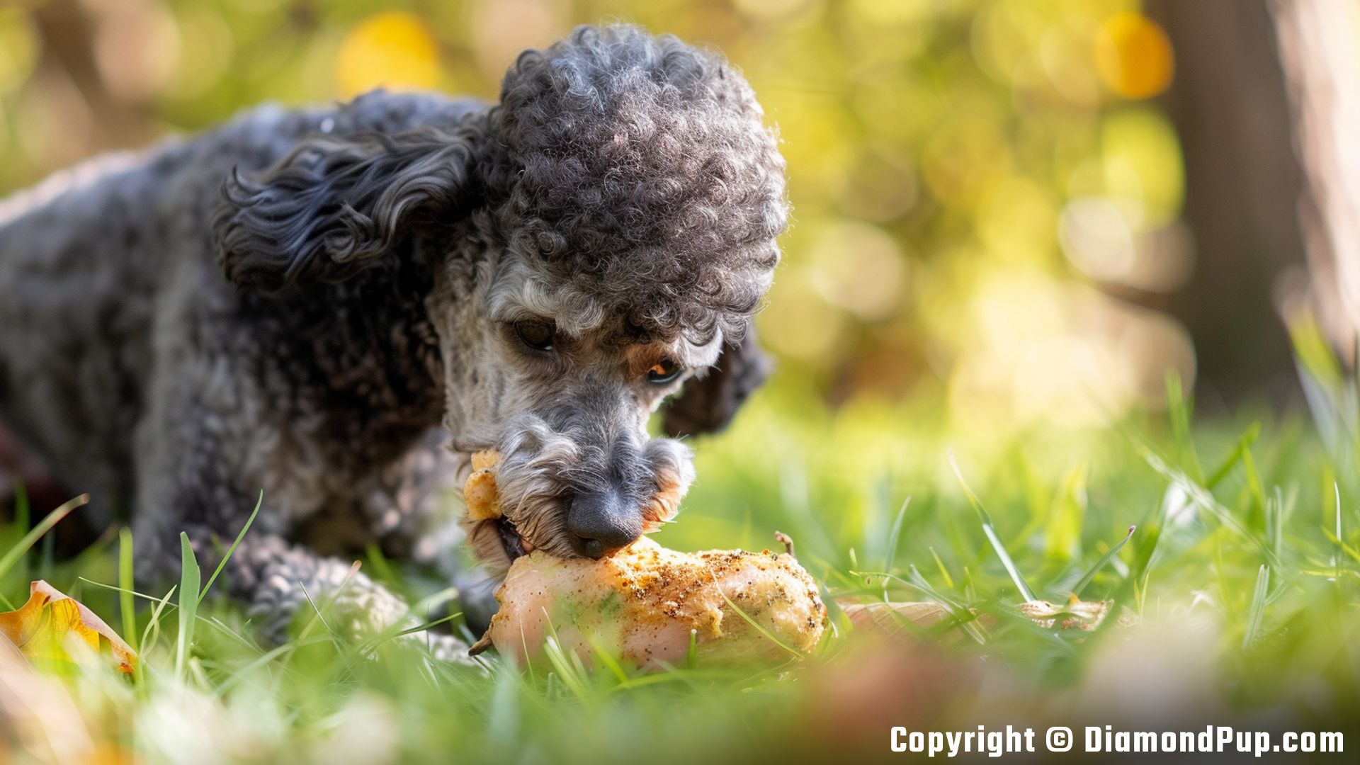 Picture of Poodle Eating Chicken