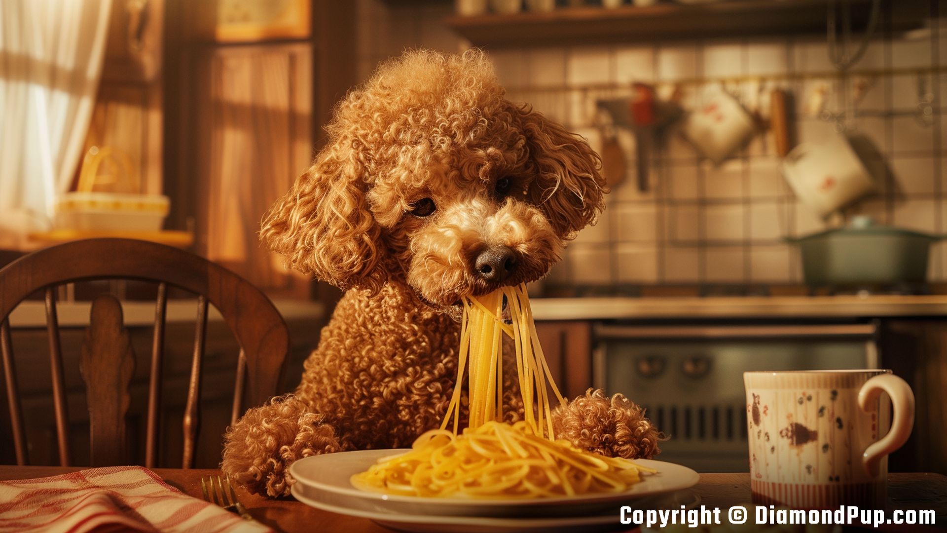 Picture of Poodle Eating Pasta