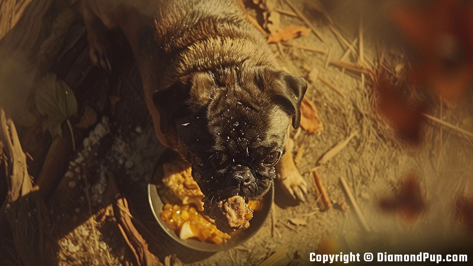Picture of Pug Eating Chicken