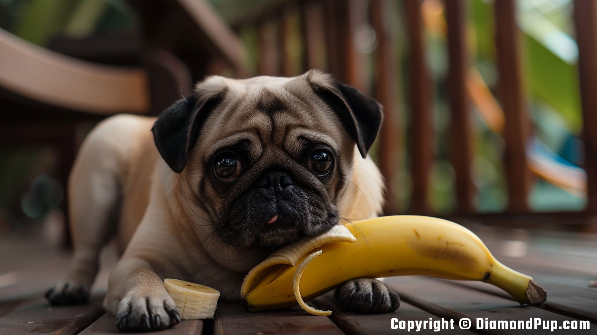 Picture of Pug Snacking on Banana