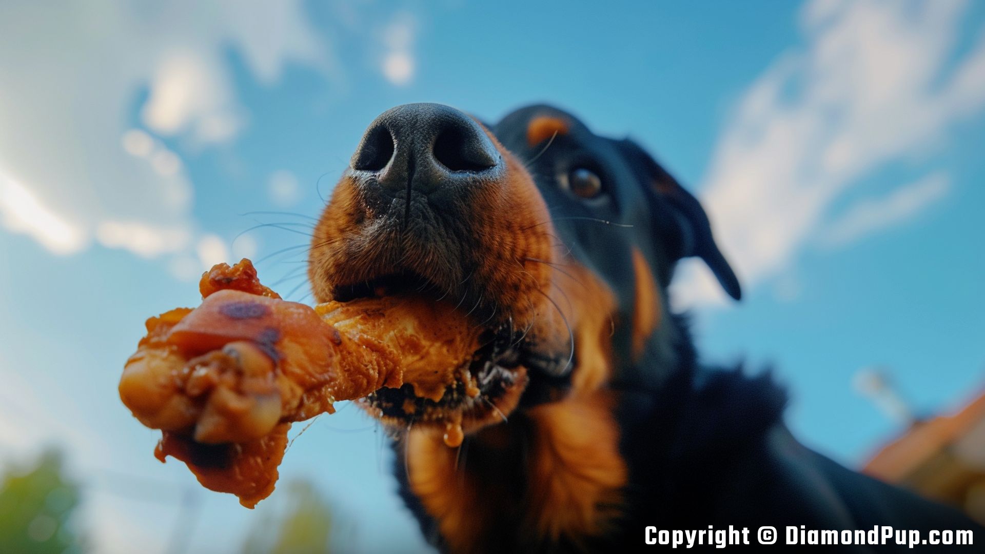 Picture of Rottweiler Eating Chicken