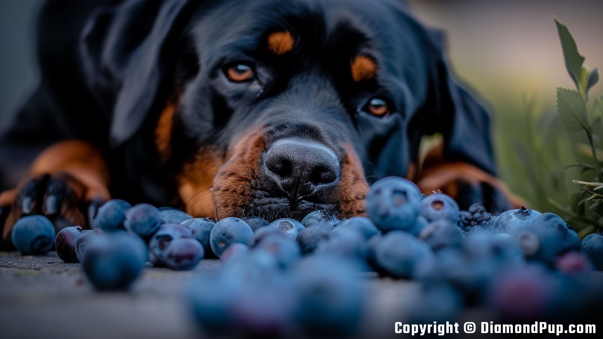 Picture of Rottweiler Snacking on Blueberries