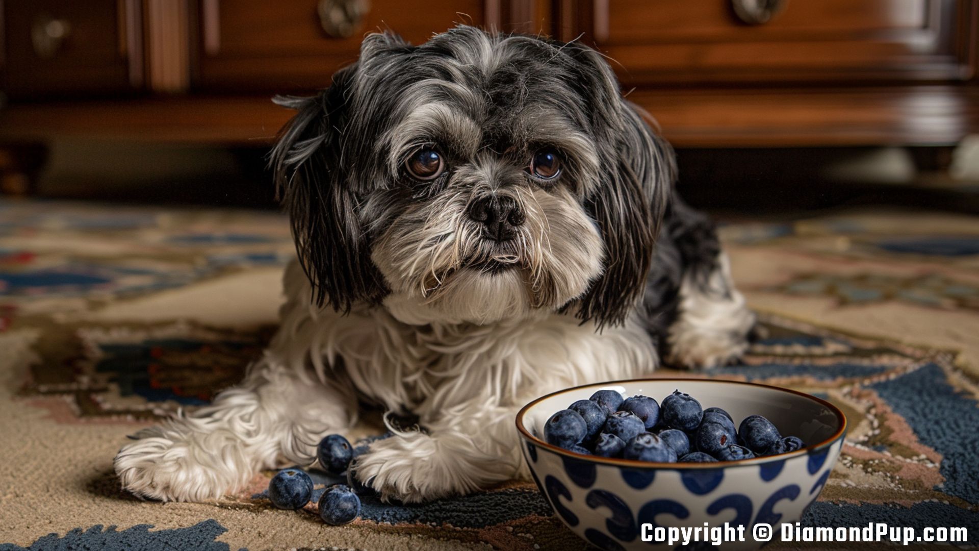 Picture of Shih Tzu Eating Blueberries
